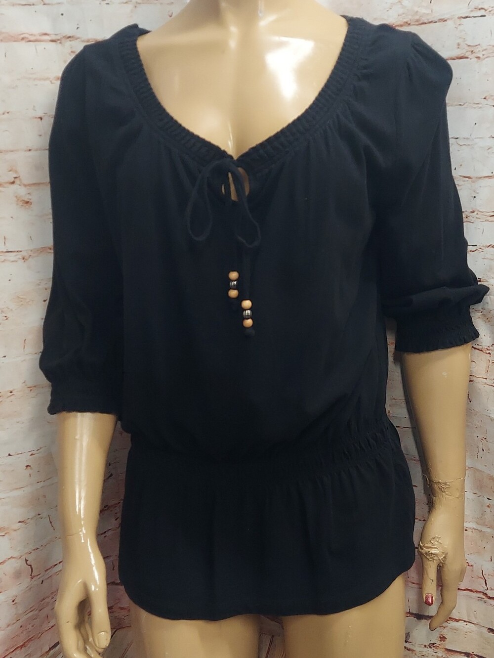 Croft & Barrow Boho Scoop Neck Keyhole Peasant Tie Top Blouse